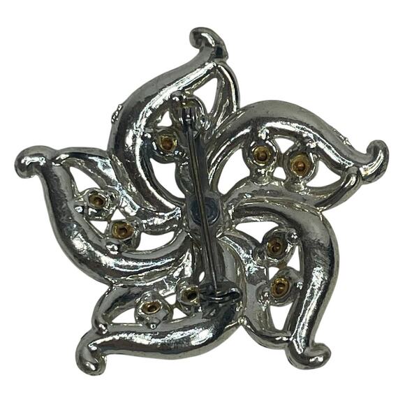 Star Clear Rhinestone Silver Tone Brooch 2" Vtg Unsigned - Picture 2 of 3